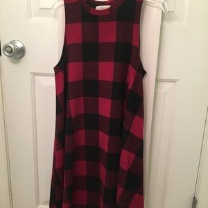 Red and Black Plaid Sleeveless Dress